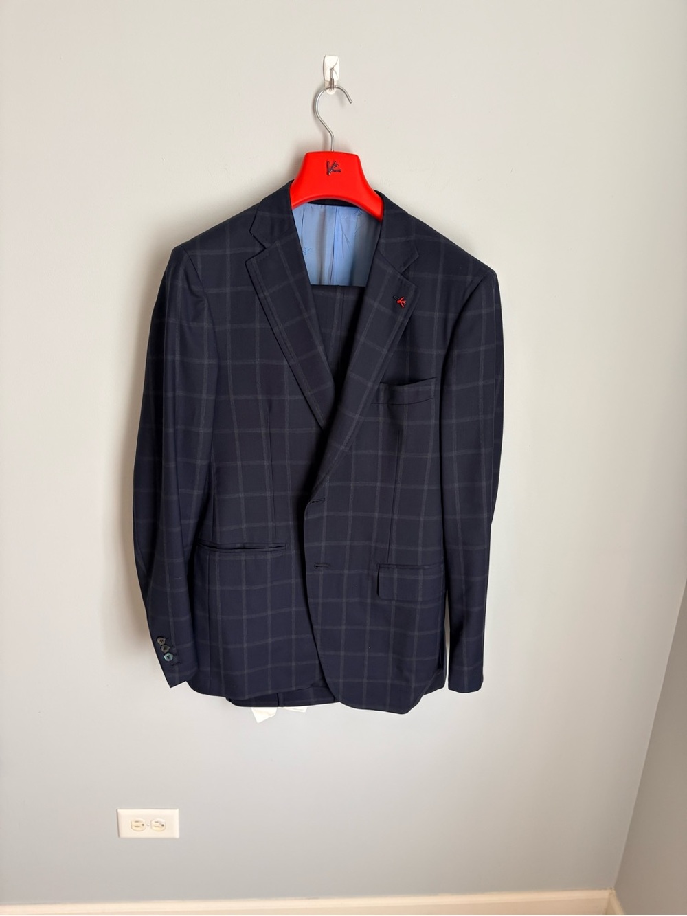 Isaia Navy Windowpane Check Sport Coat.